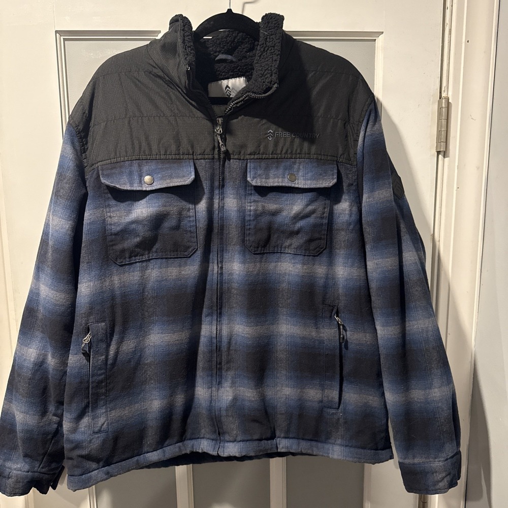 Men's XL Gray Plaid Flannel Jacket Fleece Lined pockets Lumberjack Outdoorsman